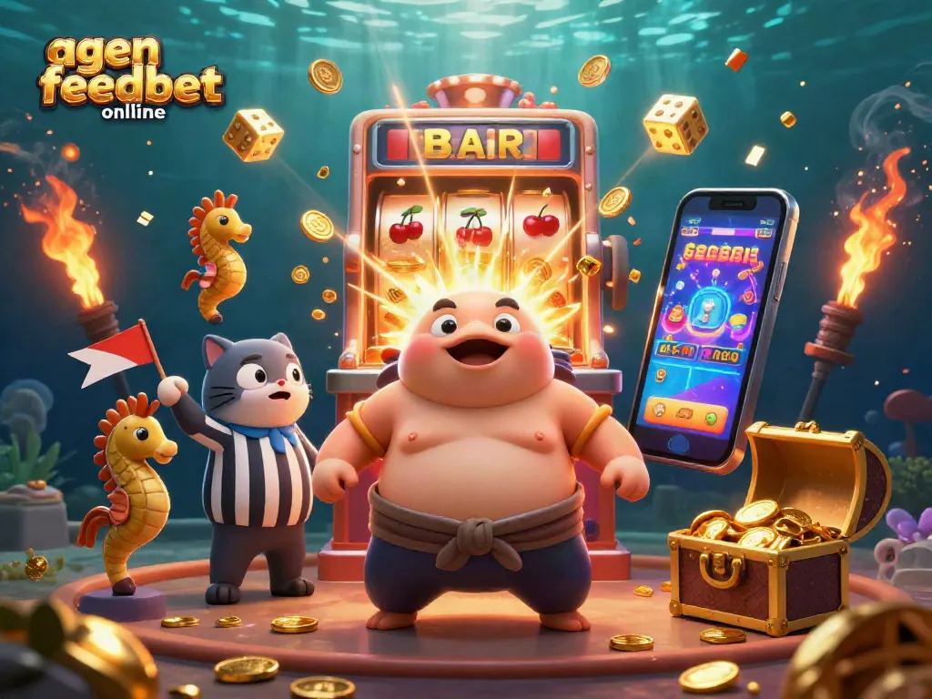 Engage in thrilling slots with agen feedbet online featuring vibrant characters and neon jackpot excitement.