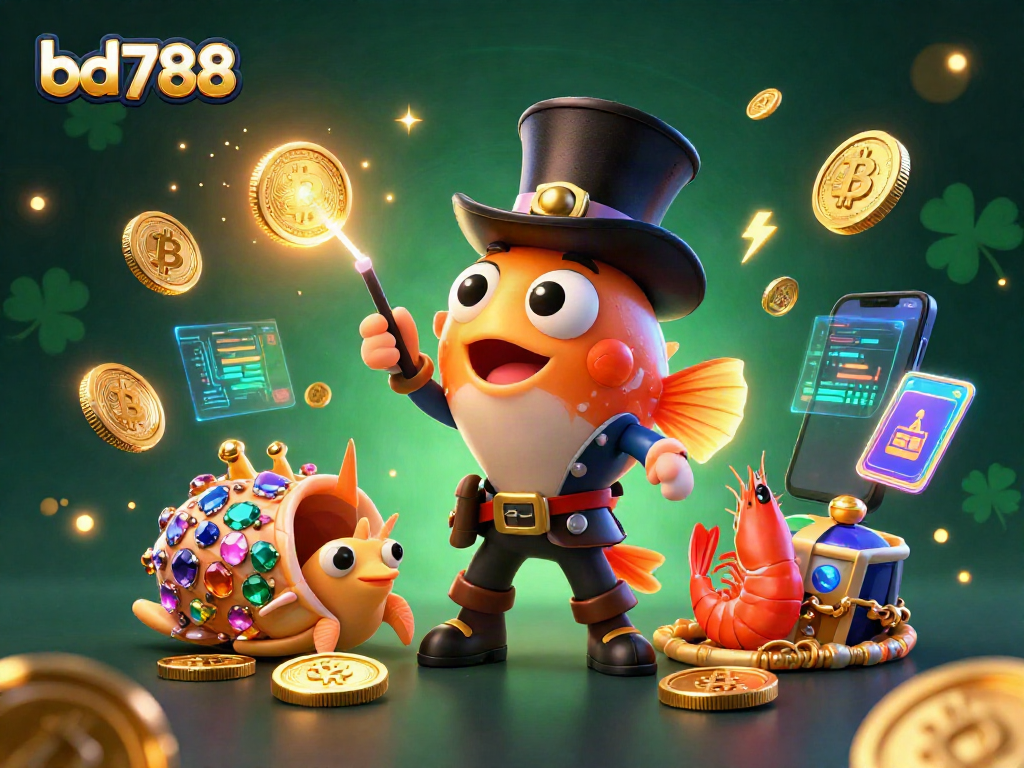 Engage with bd788 and win golden coins in this vibrant casino-themed underwater illustration.