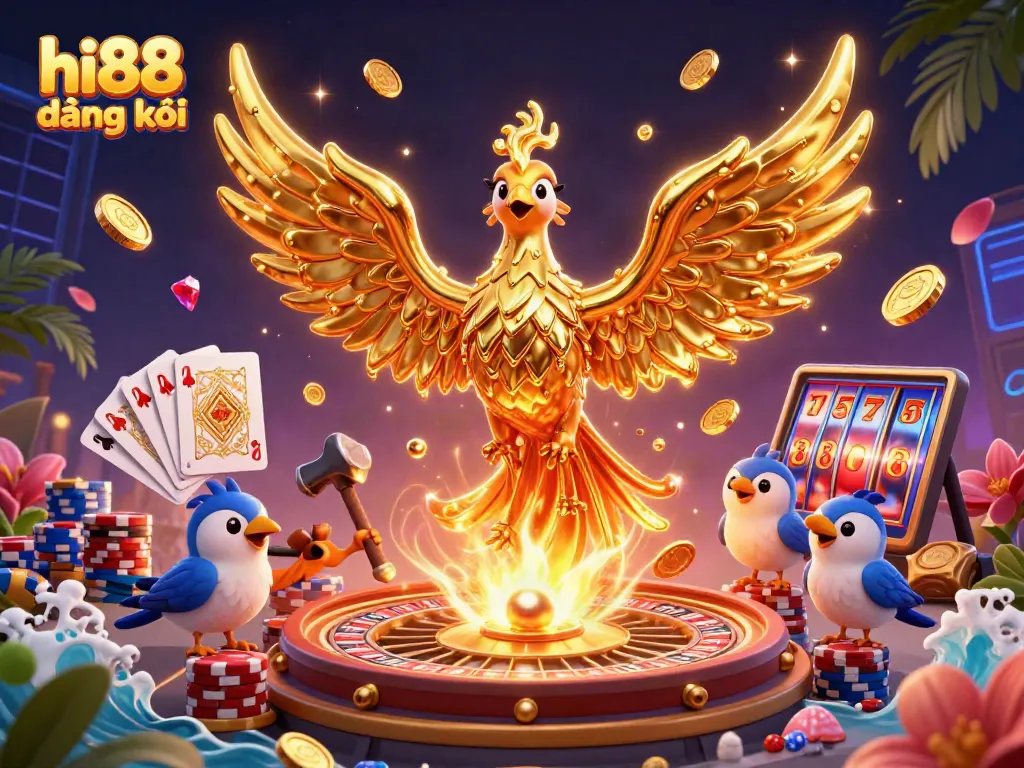 Engage in winning strategies with hi88 đăng ký, showcasing a dynamic casino scene filled with gold coins and game elements.