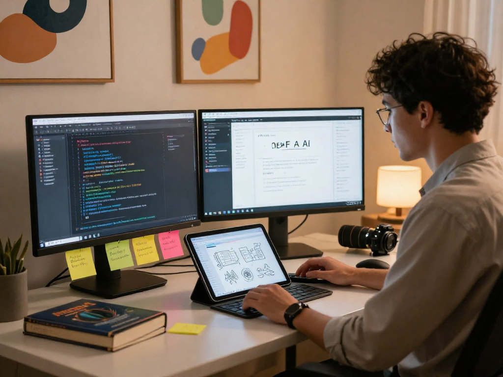 Developer showcasing nsfw ai tools in a creative workspace, illustrating technology innovation.