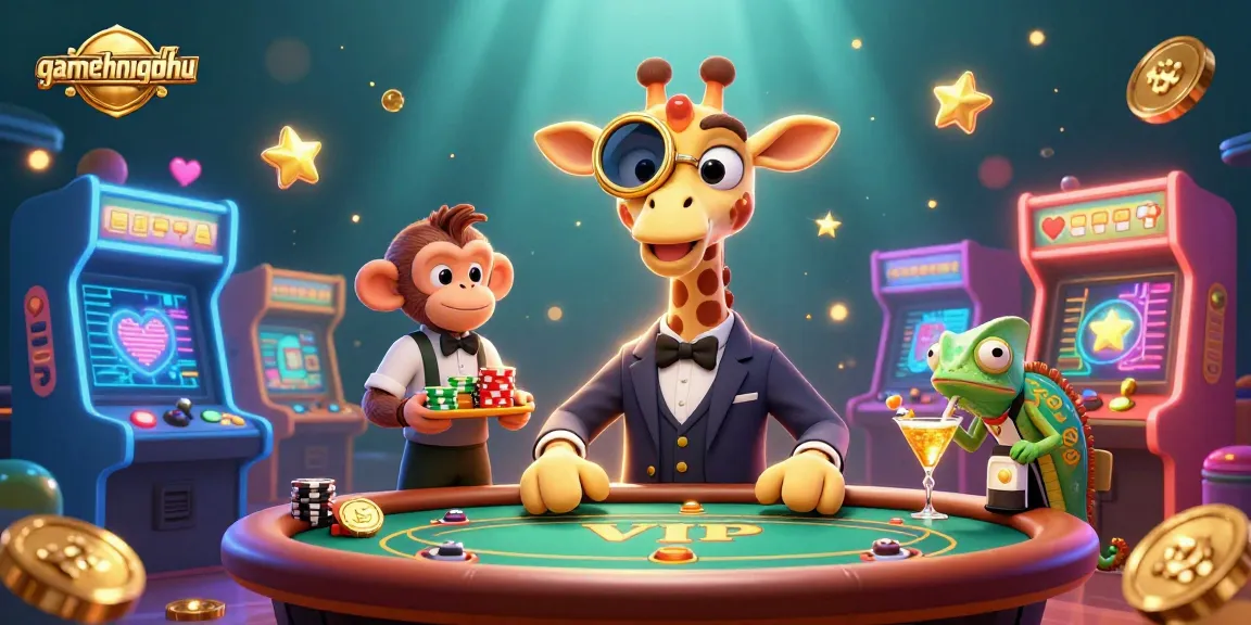 gamethuongnohu challenges players with 3D animated giraffe at a vibrant casino scene.