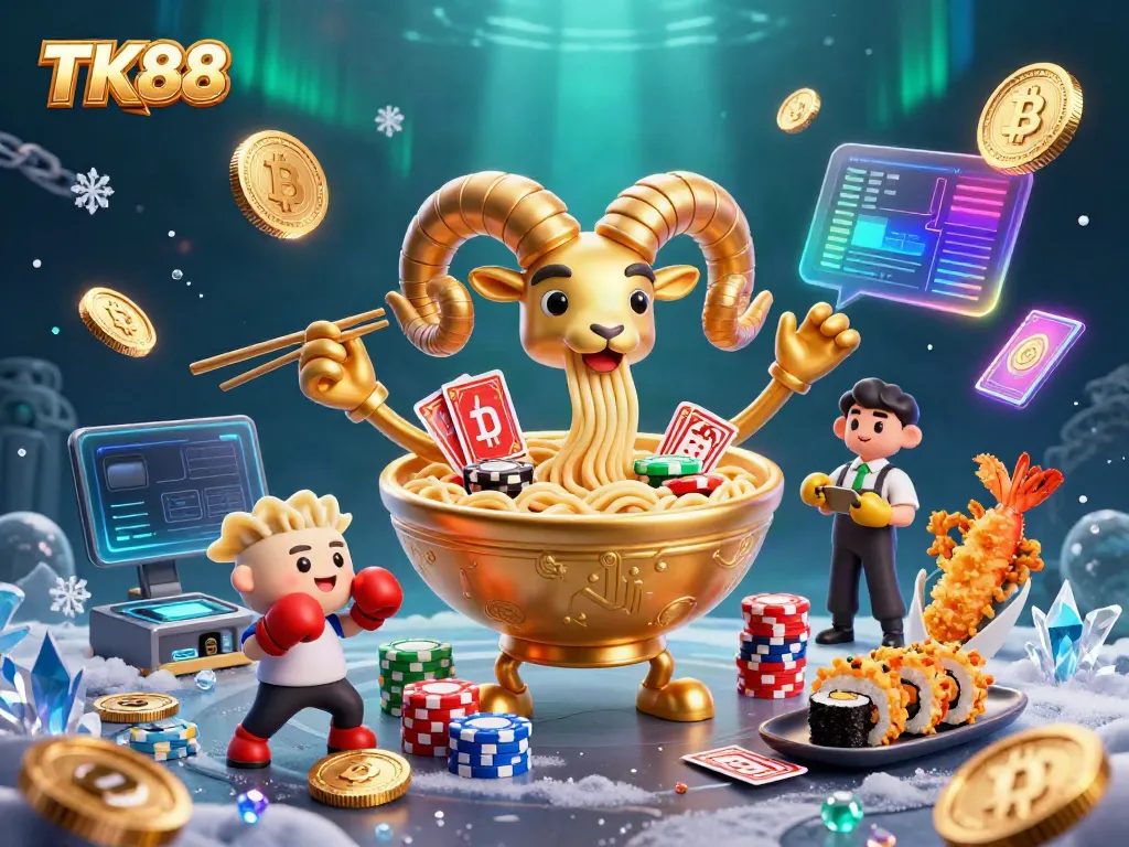 Engage in the exciting world of TK88 with vibrant casino characters and digital elements.