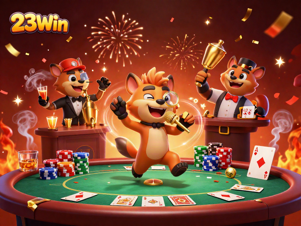 Experience fun at 23Win's vibrant casino scene with hyenas running comedy shows and games.
