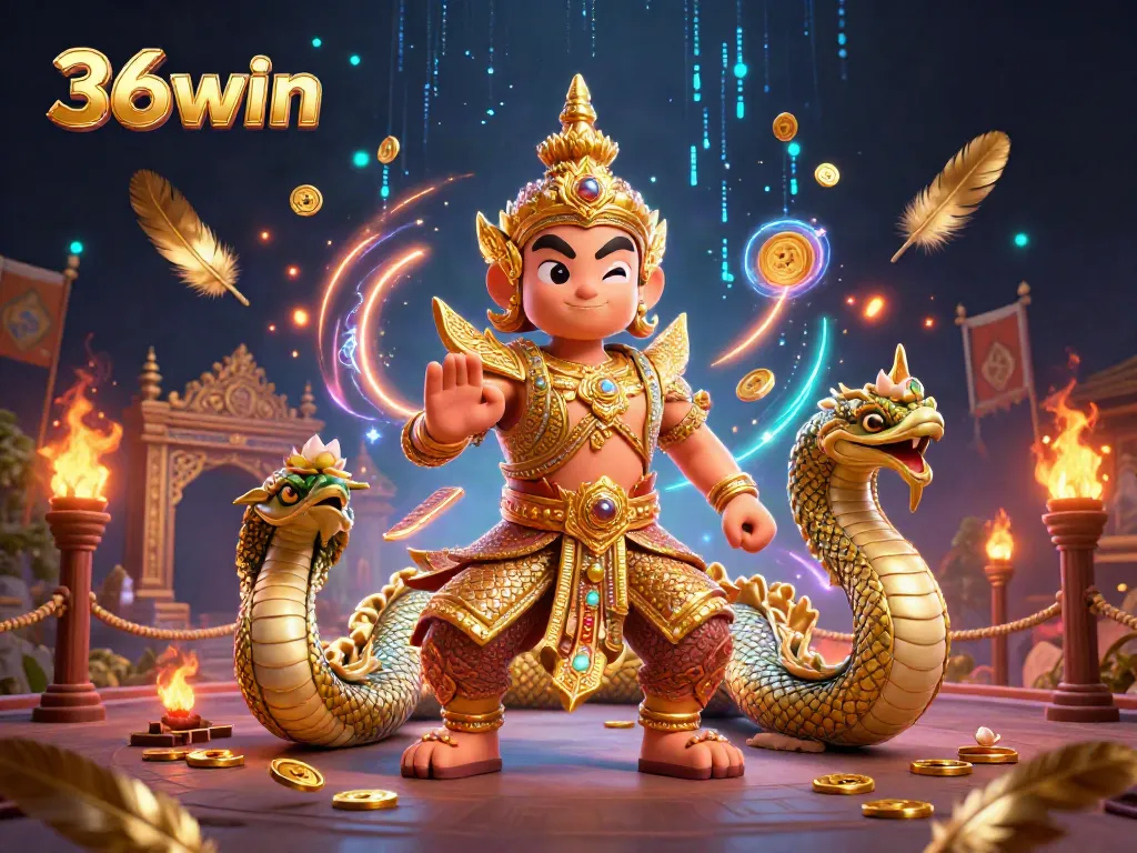 Play exciting games at 36win with a vibrant scene featuring dynamic casino characters and golden rewards.