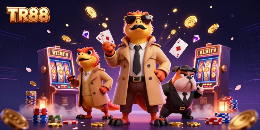 Experience the excitement of TR88 as raptors in disguise navigate a vibrant casino scene.