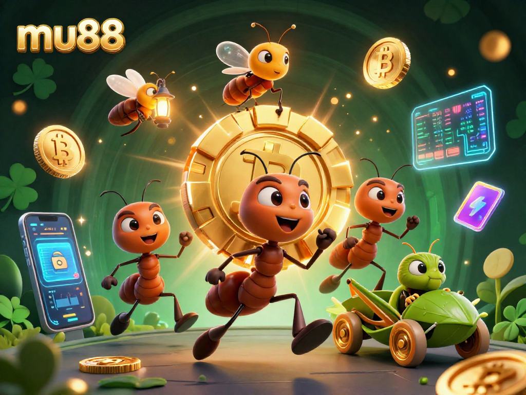 Engage with mu88's vibrant casino scene featuring cartoon ants in a thrilling heist.