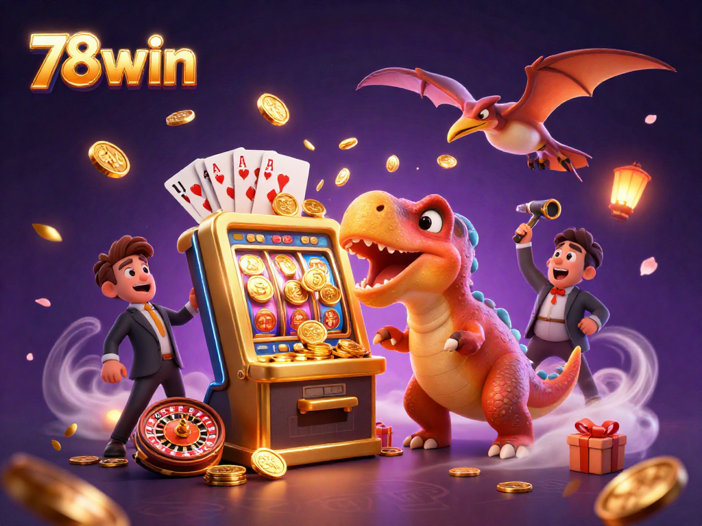 Experience 78win with a dynamic 3D casino scene featuring engaging characters and exciting game elements.
