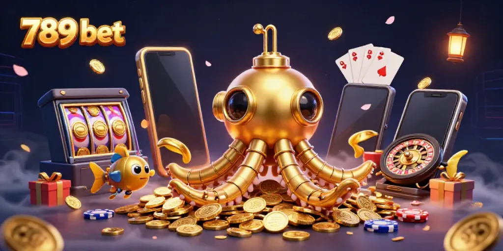 Experience thrilling gameplay with 789 bet in this vibrant 3D casino illustration.