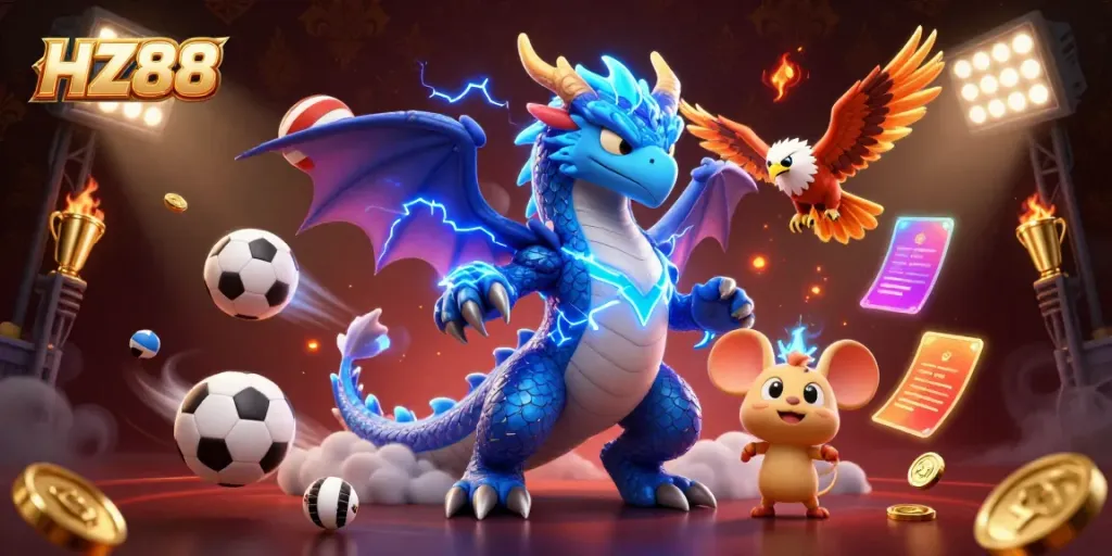 Experience exciting gaming at HZ88 with dynamic sports betting elements and a thrilling 3D illustration.
