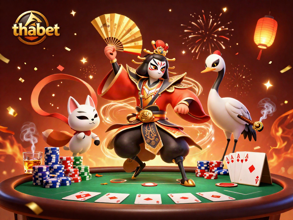 Ignite your skills with thabet's thrilling poker experience, featuring vibrant characters and festive elements.
