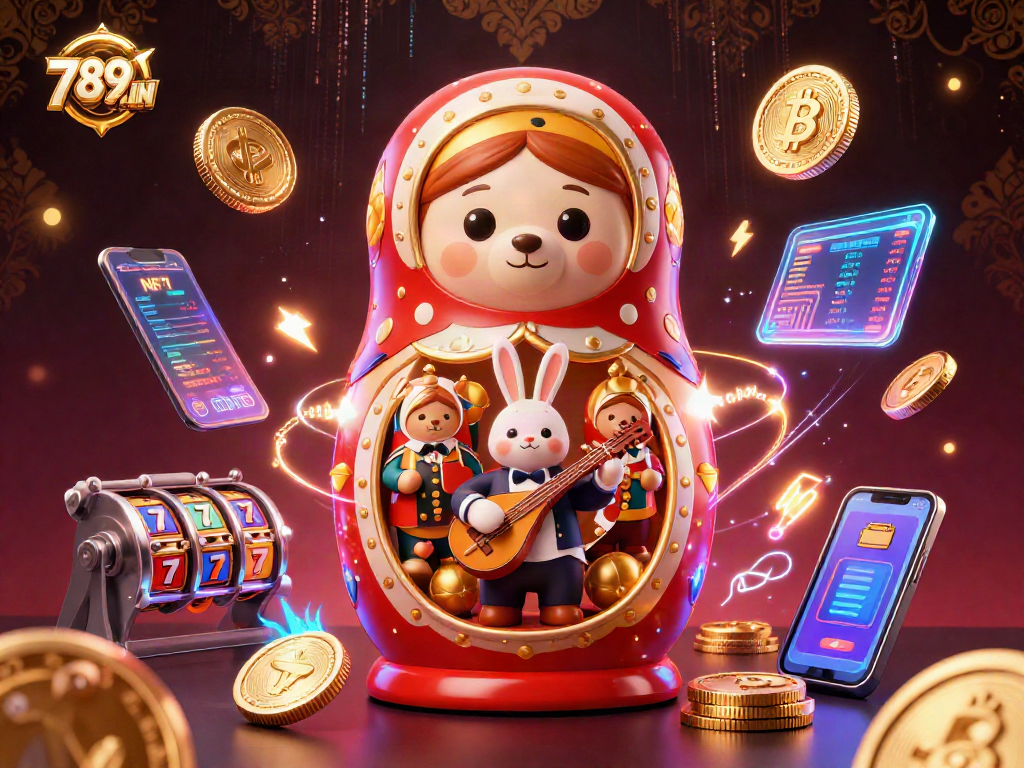 Engage with the vibrant fun of 789WIN's casino scene featuring charming characters and crypto elements.