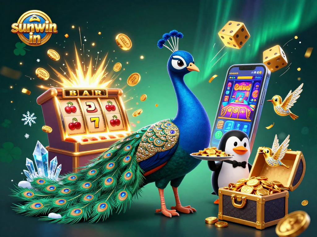 Join the excitement of sunwin in with colorful casino elements and characters in a vibrant 3D scene.
