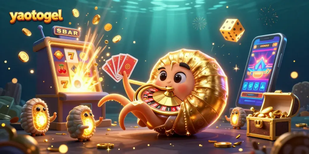 Experience the thrill of yaotogel with an exciting casino scene featuring a giant nautilus as a roulette wheel.