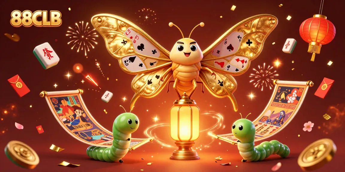 Engage with 88CLB's vibrant casino world featuring majestic moths and gold elements.