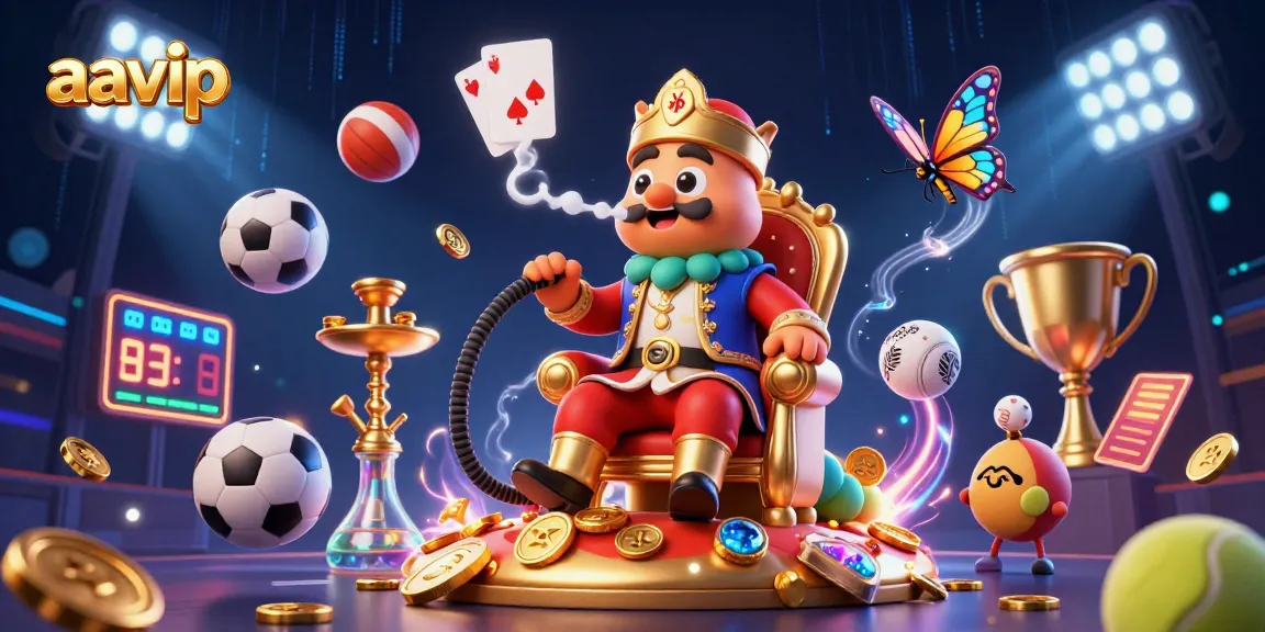 Aavip showcases an exciting 3D casino scene featuring vibrant characters and dynamic sports betting elements.