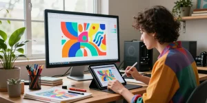 Creating unique AI-generated art in a vibrant studio with the ai slut theme