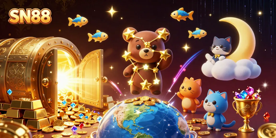 Engage in thrilling gameplay at SN88 with sparkling casino treasures and vibrant characters.