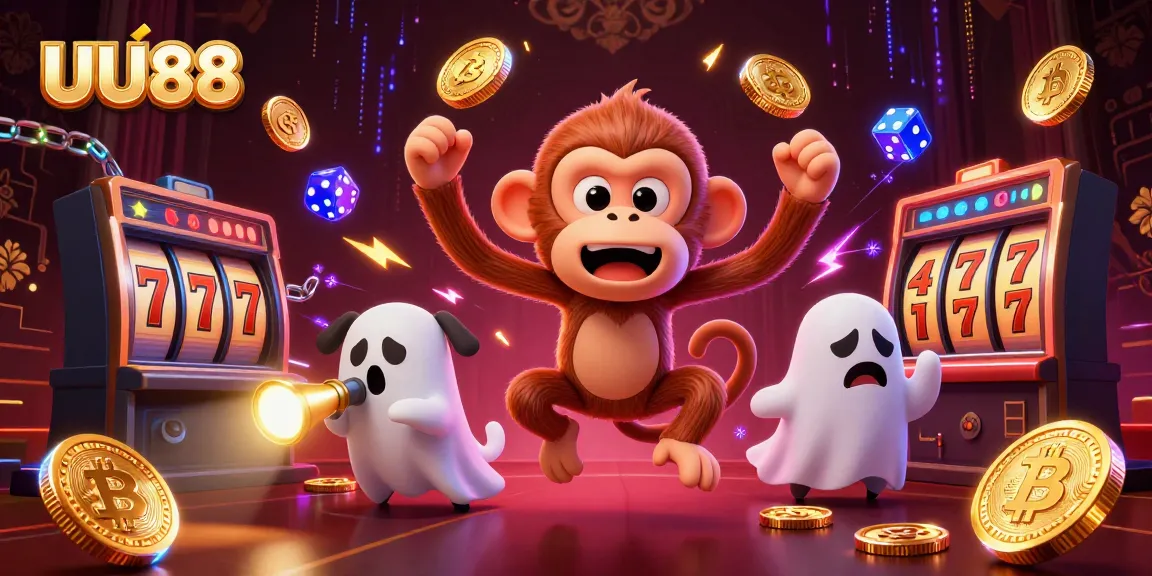 Experience exciting slots at UU88 in a dynamic 3D casino scene with golden coins and playful characters.