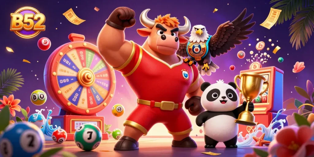 Experience thrilling wins at B52 with a dynamic scene showcasing excitement and prizes!