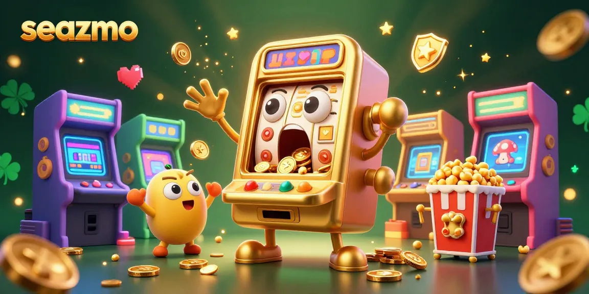 Experience seazmo's exciting slot jackpots with a lively casino scene filled with cheerful slot machines.