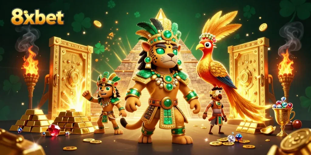 Experience the thrill of 8xbet with vibrant casino elements and colorful gaming characters.