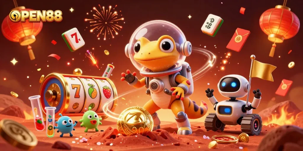 Experience excitement with OPEN88 in a Martian casino adventure with golden treasures.