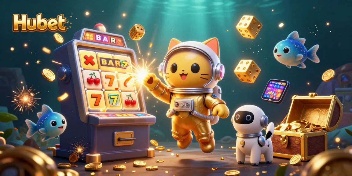 Experience thrilling slots with Hubet in this vibrant 3D casino adventure illustration