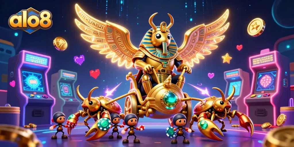 Engage in thrilling gambling excitement with alo8's vibrant casino illustration showcasing adventurous characters.