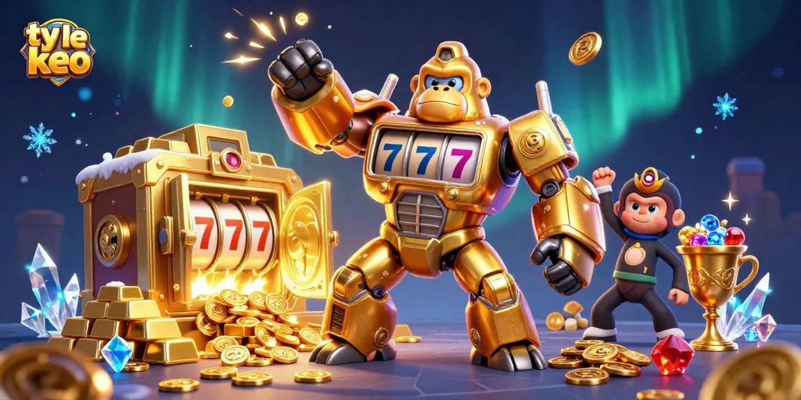 Engage with ty le keo as a dynamic golden gorilla mech explodes with coins and treasures.