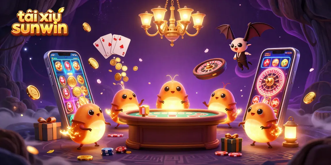 Engage in tài xỉu sunwin with vibrant casino elements and dynamic glowing creatures in a stunning 3D illustration.