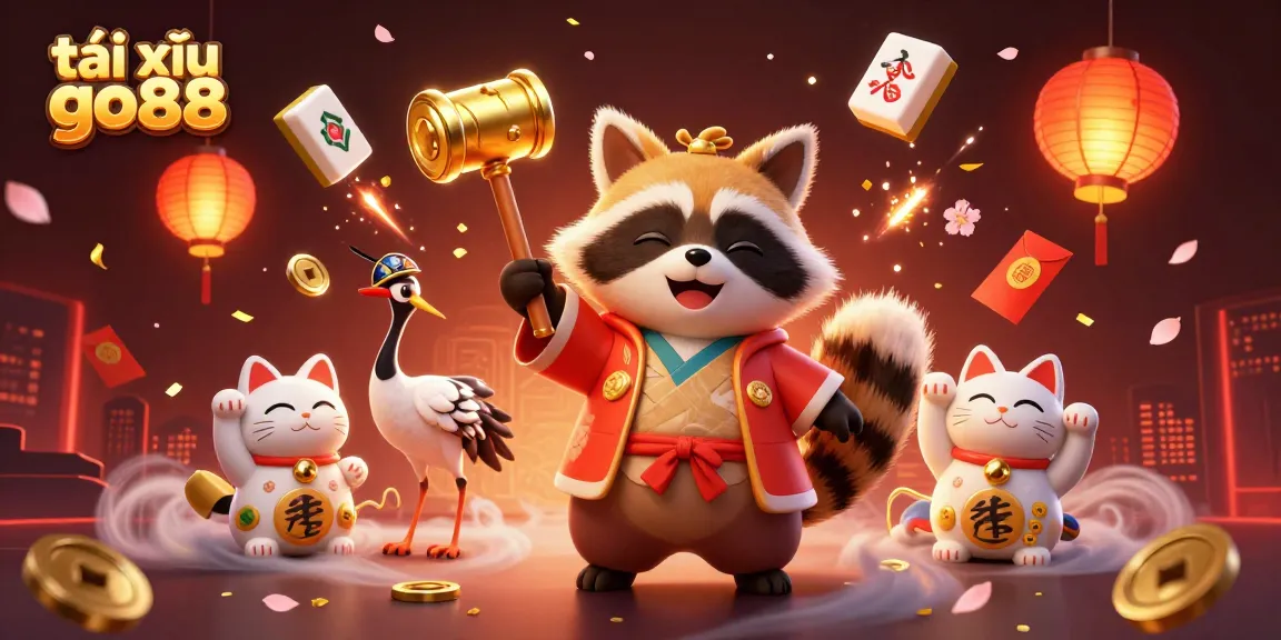 Engage with tài xỉu go88 through an energetic scene featuring festive characters and vibrant game elements.