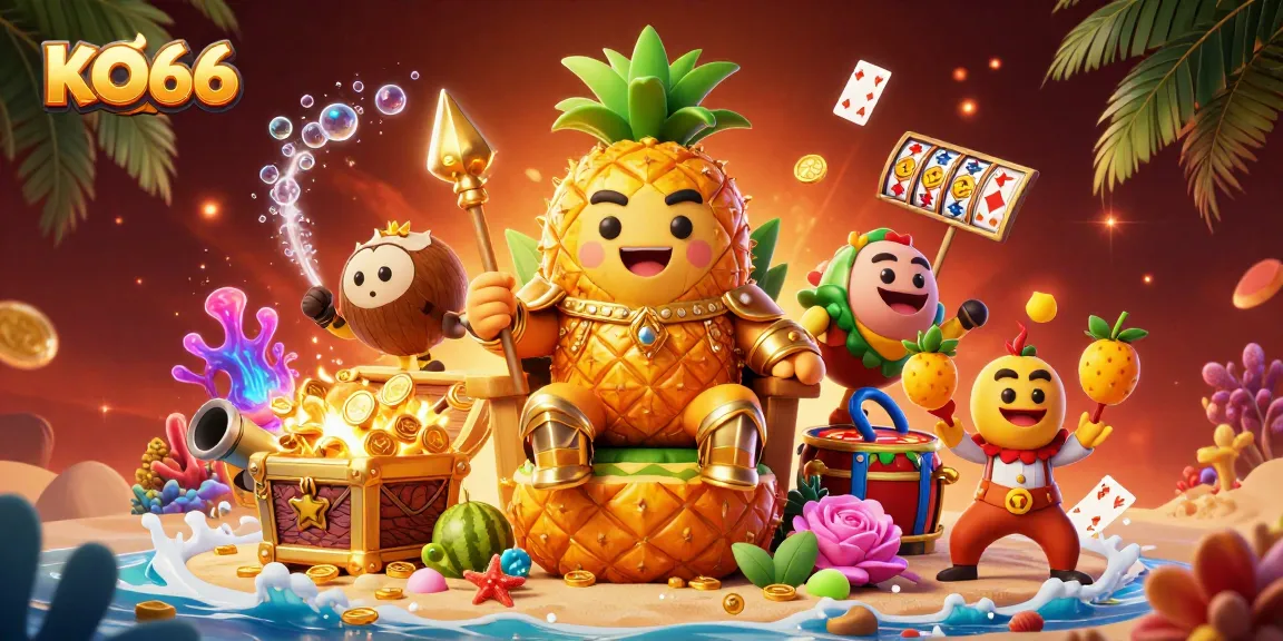 Engage in thrilling gaming at KO66's vibrant beach casino with dynamic elements.