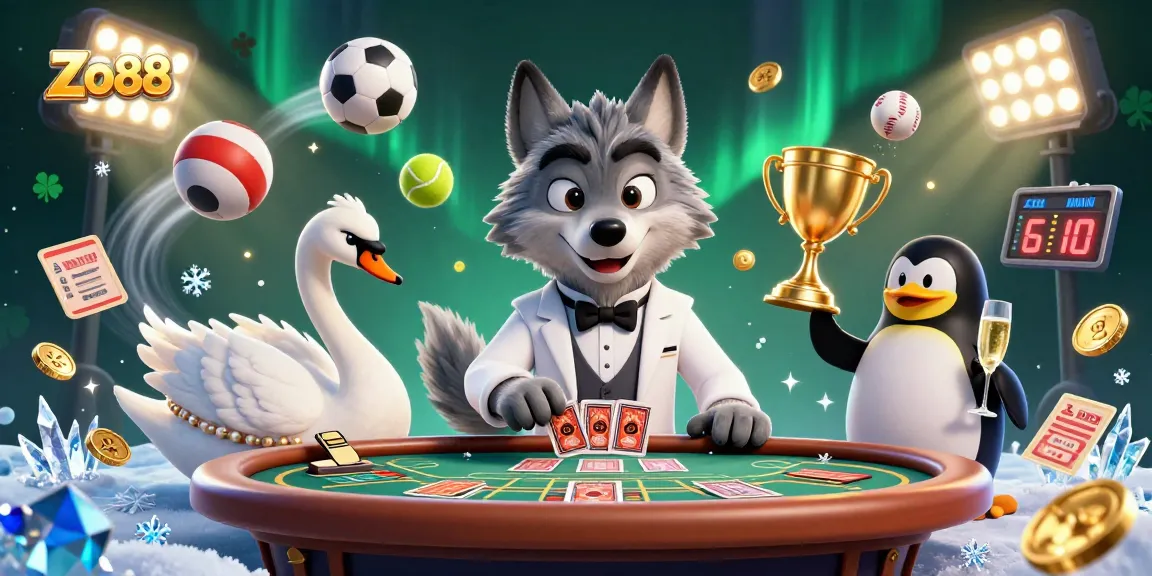 Experience Zo88's thrilling live casino with a charming debonair wolf, elegant swan, and penguin sommelier.