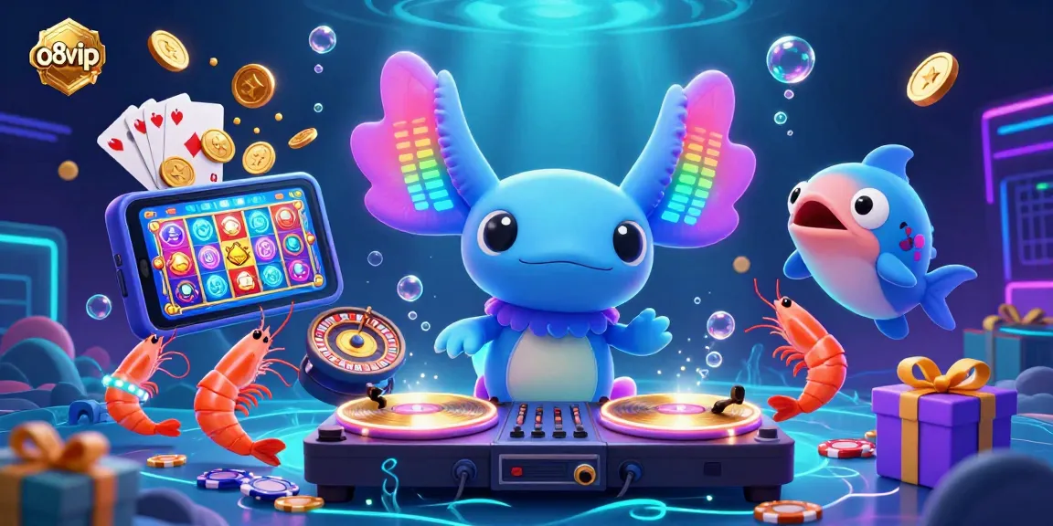 Experience thrilling gameplay at o8vip with a vibrant scene of gaming excitement featuring an axolotl DJ and lively sea creatures.
