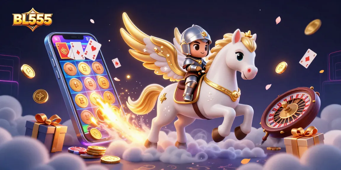 Experience the excitement at BL555 with vibrant slot games and animated characters in a dynamic casino scene.
