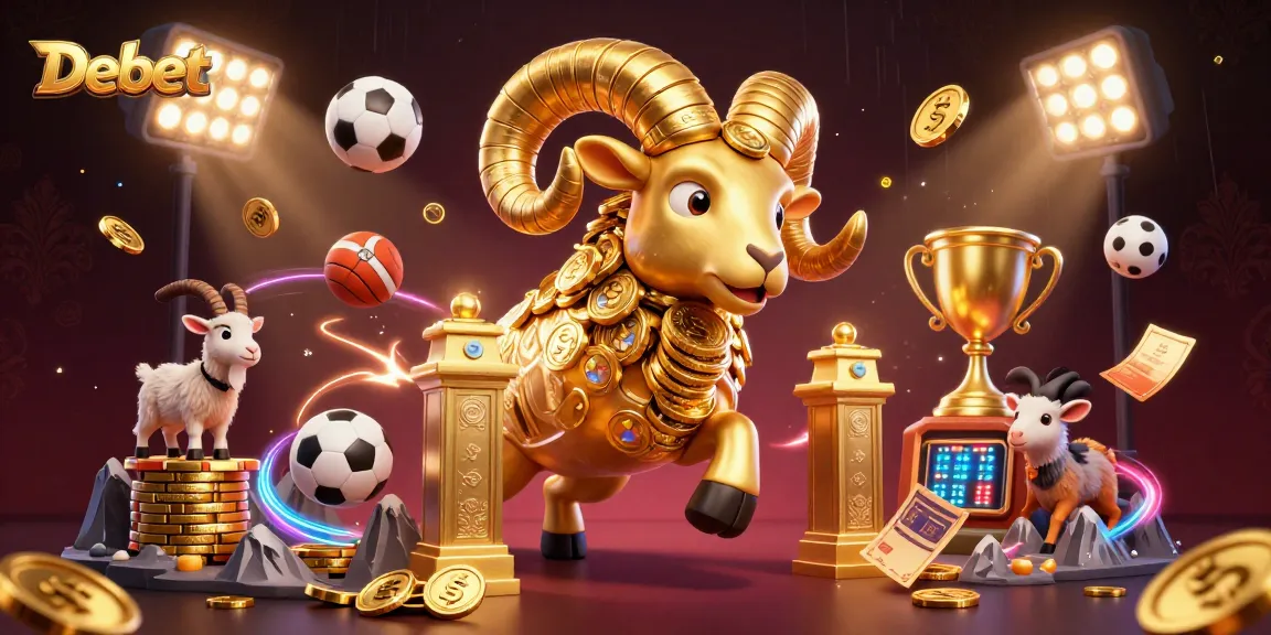 Engage with Debet as the charging golden ram symbolizes thrilling sports betting action.