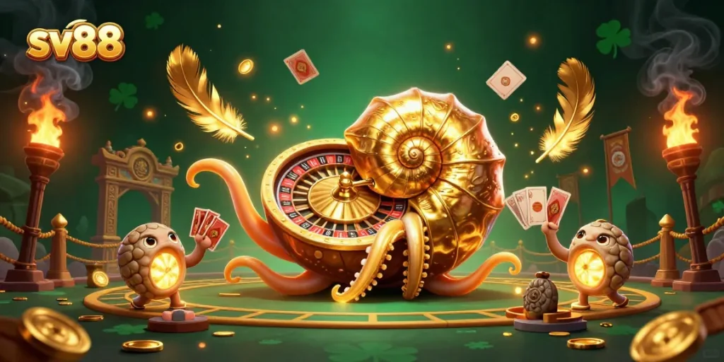 Experience thrilling action at sv88 with golden nautilus and glowing companions in a dynamic casino setting.