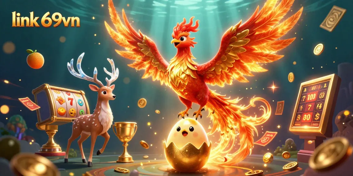 Play and win big with link 69vn in this vibrant casino scene featuring adventurous characters.