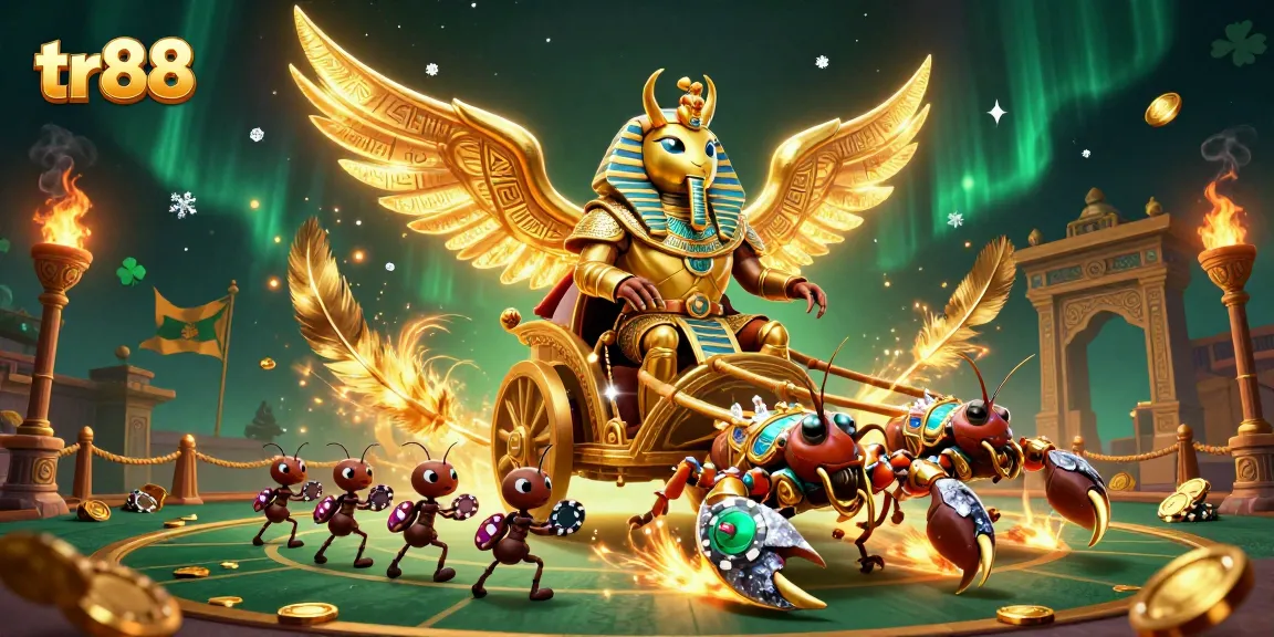 Place winning bets at tr88 with an extravagant illustration of the casino scene featuring vibrant characters and action.