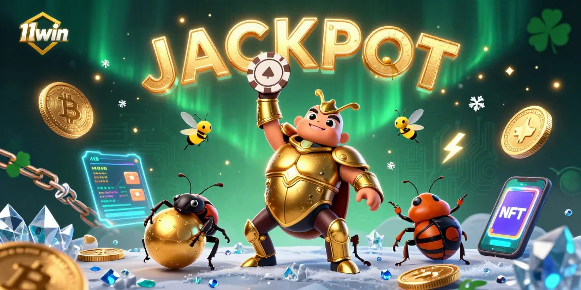 Spin the reels with 11win's golden beetle champion celebrating a jackpot!