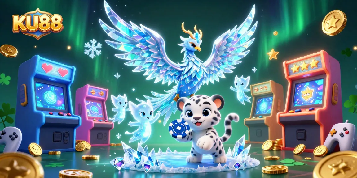 Play big with KU88 at this vibrant 3D casino scene filled with lively characters and gaming elements.