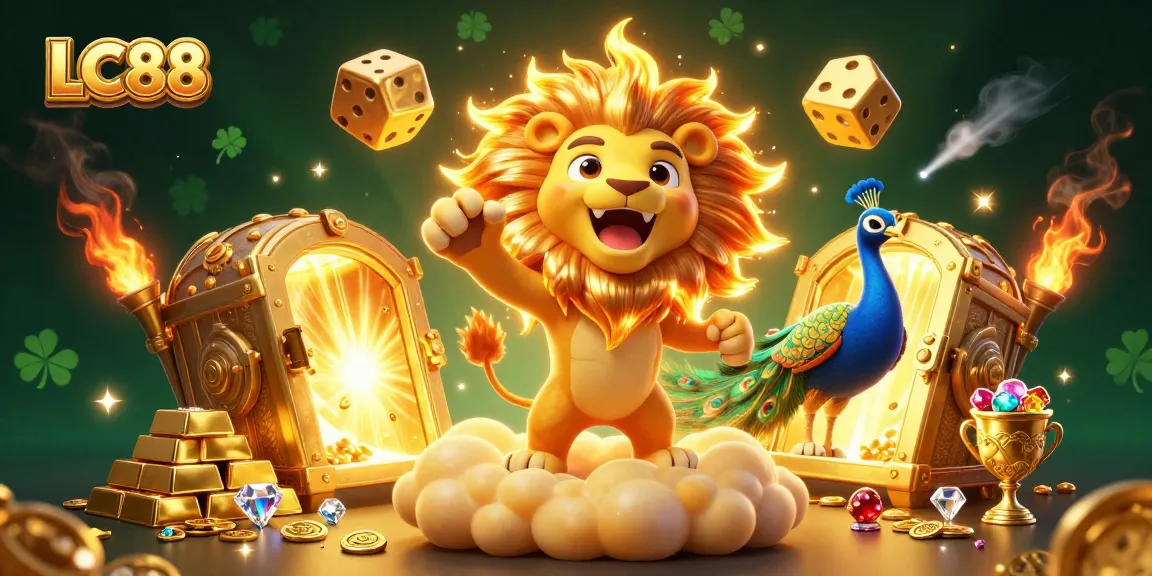 LC88 players experiencing thrilling games in a lavish casino atmosphere with dazzling treasures captured in a 3D illustration.
