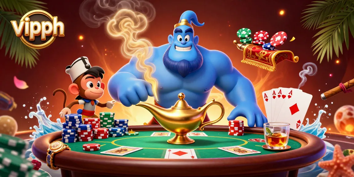 Experience excitement with vipph's 3D illustration, showcasing a dynamic casino scene filled with vibrant elements.