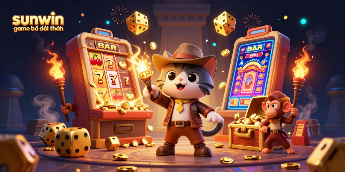 Witness excitement with sunwin game bài đổi thưởng, exploring a treasure-filled 3D casino scene.