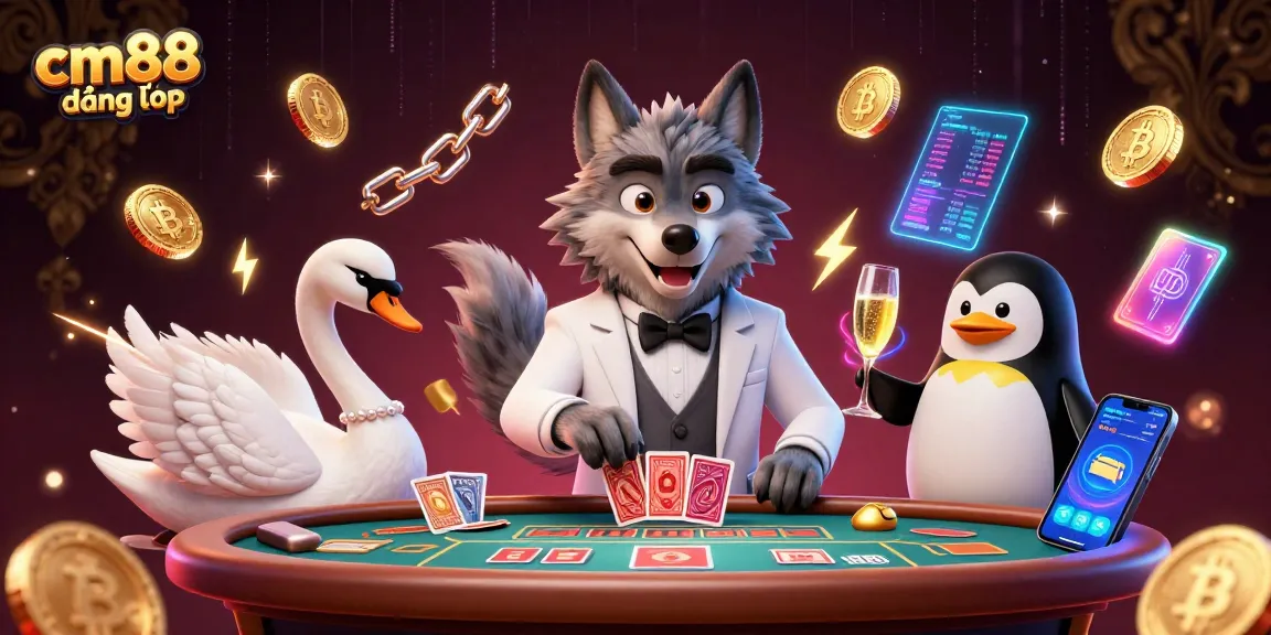 Play at cm88 đăng nhập with a lively scene of characters enjoying luxurious gambling activities.