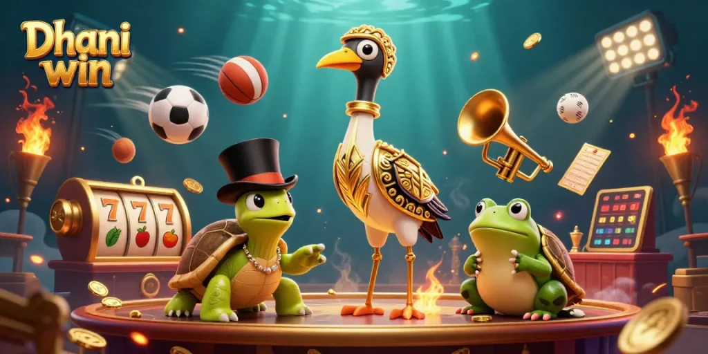 Dhani win casino games with fun characters and vibrant elements showcasing thrilling gameplay