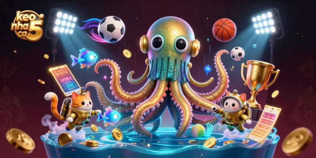 Experience the excitement of sports betting with keo nha cai 5 in a vibrant 3D scene full of action and detail.