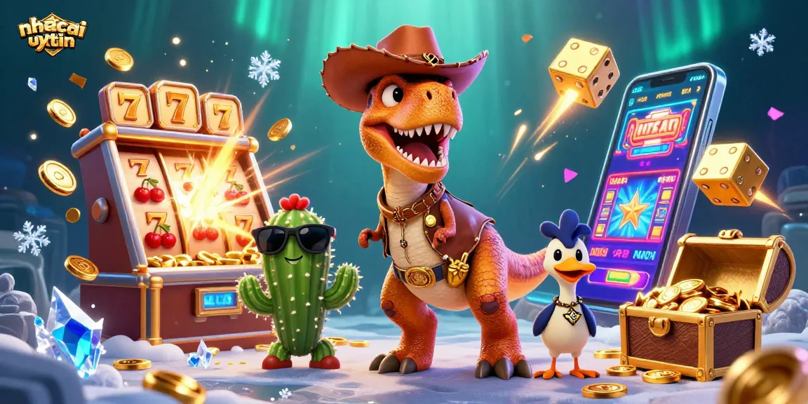 Engage with the vibrant casino world of nhacaiuytin, where a T-Rex and friends celebrate a jackpot!
