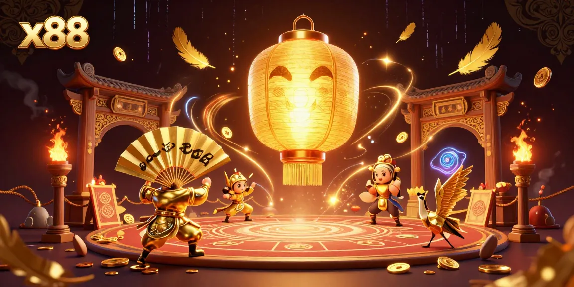 Engage in vibrant gaming excitement with x88's glowing lantern spirit at a bustling night market casino.