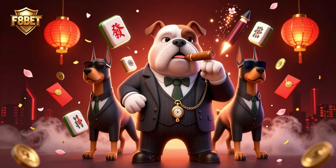 Experience the excitement of F8BET with a mafia-themed 3D casino illustration featuring action-packed elements.